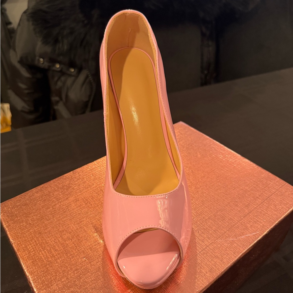 Pink Stiletto Peep-Toe Heels